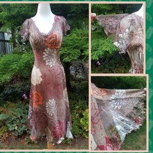 Komarov Crinkle Dress Lace Accents Size Small